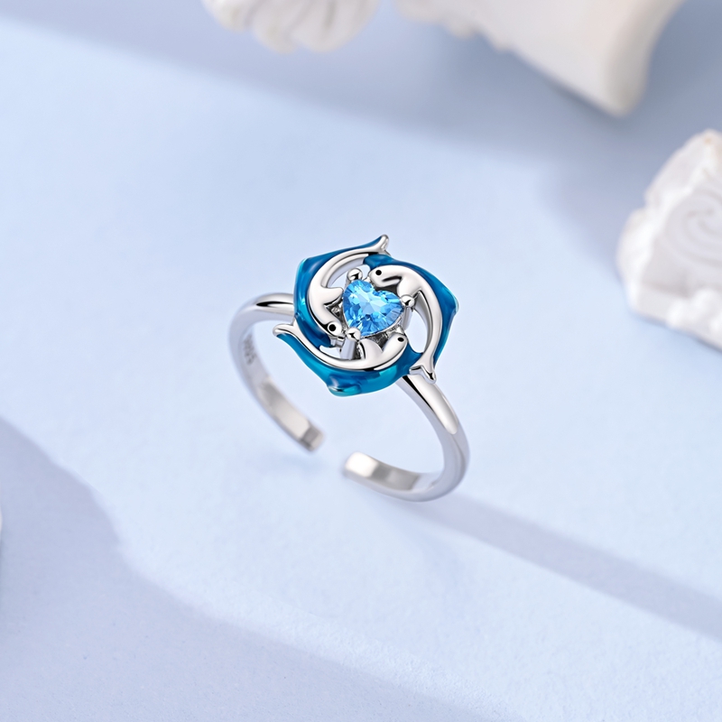 Women's 925 Sterling Silver Dolphin Parent Ring, Elegant